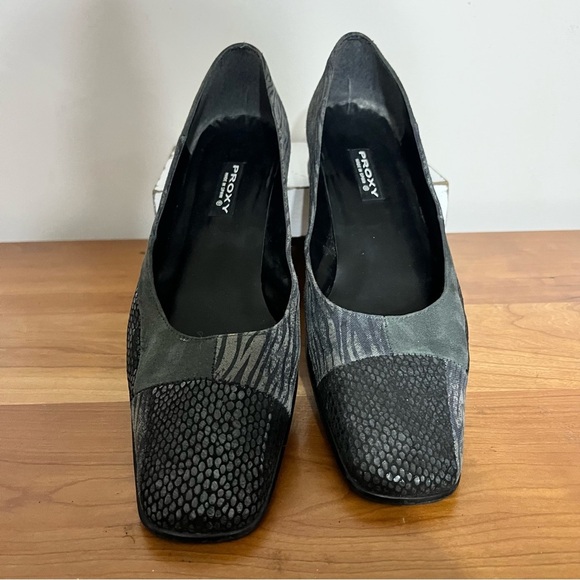 Proxy Suede Leather Heels Women 8 Square Toe Patchwork Zebra Snake Black - Picture 3 of 7